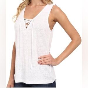 🤍 Sanctuary Women’s White Linen Lace Detail Tank Top | Size Small